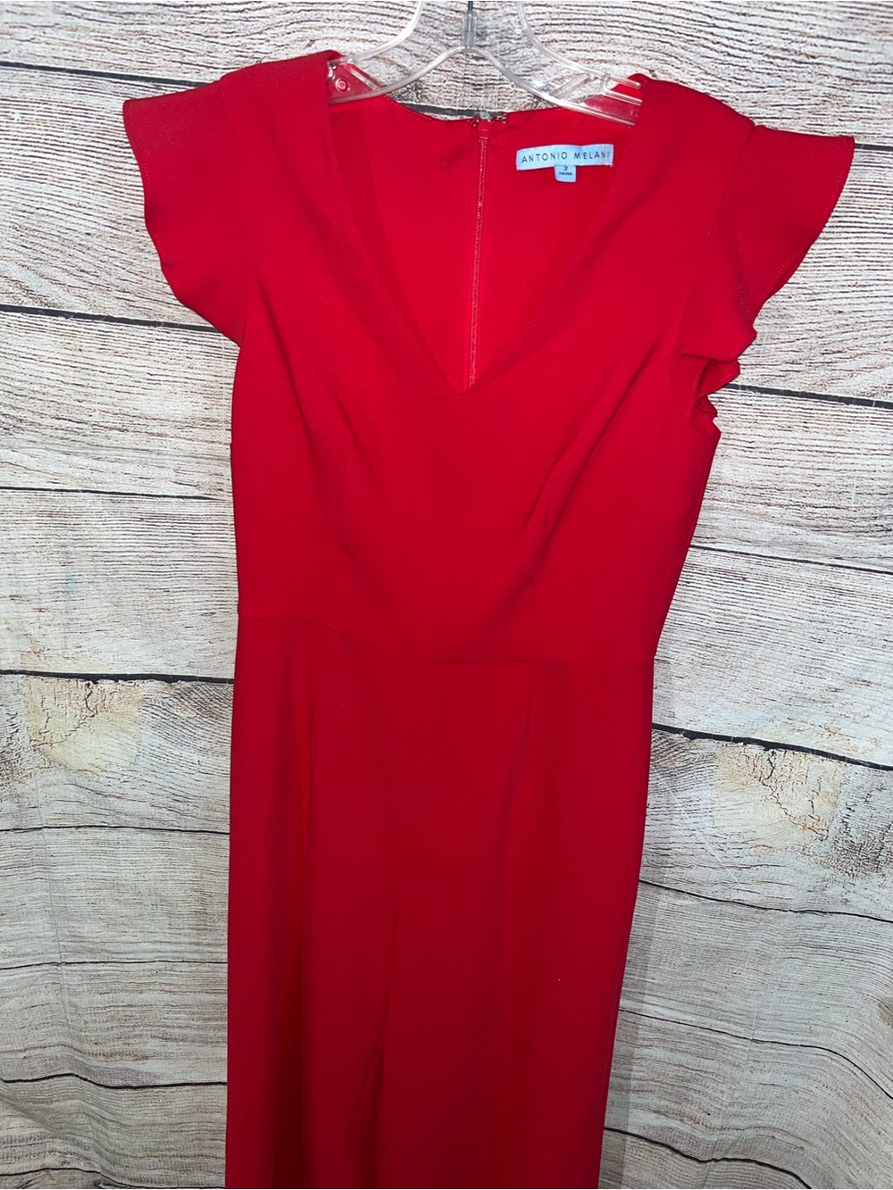 😍 ANTONIO MELANI Red V-Neck Jumpsuit with Flutter Sleeves size 2